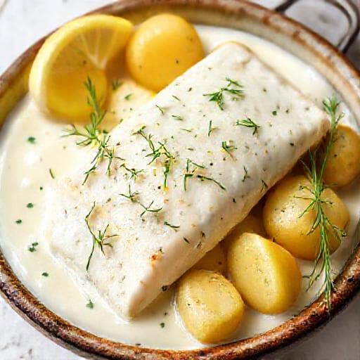 Lutfisk med Vitsås och Dill- & Citronsmak