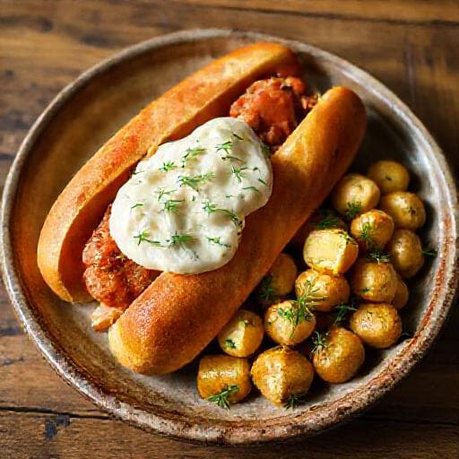 Varmkorv med Skagenröra och Dillslungad Potatis