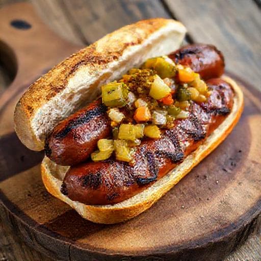 Grillad Korv med Bröd med Hemlagad Bostongurka