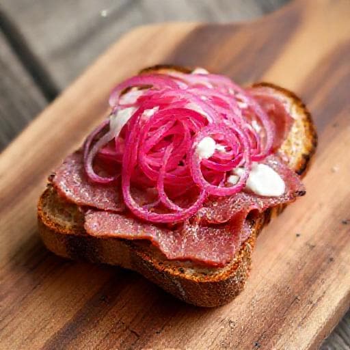 Snabb Smørrebrød med Rostbiff och Picklad Rödlök