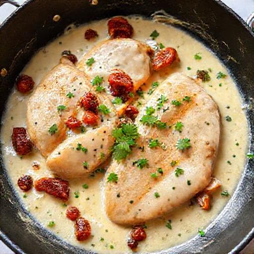 Snabbvariant: Kyckling med Soltorkade Tomater och Parmesan i Panna