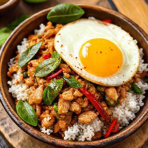 Pad Krapow Moo Saap (Thailändsk Basilikakyckling med Fläskfärs)