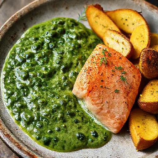 Lax med Spenatsås och Citron- & Dillrostad Potatis