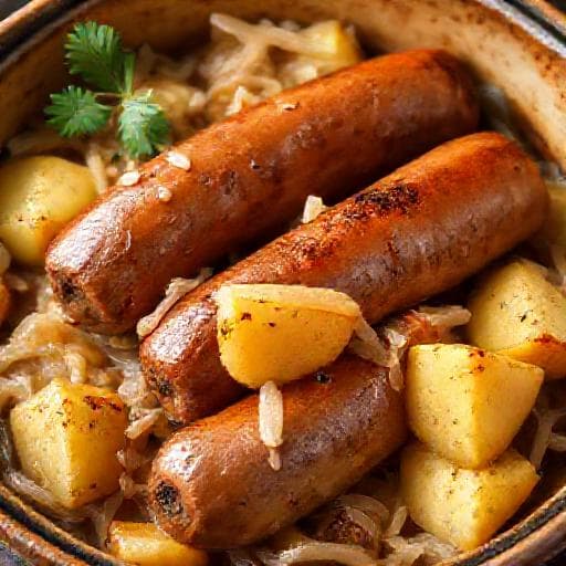 Pečená klobása s kyslou kapustou a zemiakmi