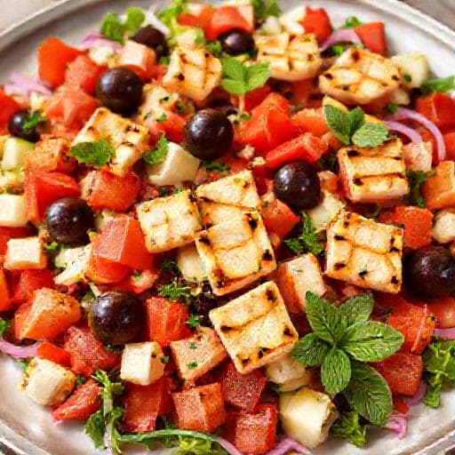 Grécky šalát s grilovaným halloumi