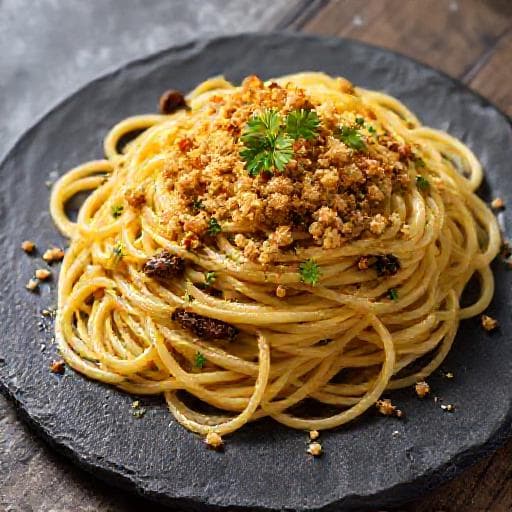 Špagety Aglio e Olio s Ančovičkami a Strúhankou
