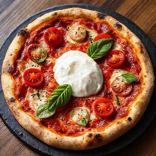 Pizza Margherita s cherry paradajkami a burratou