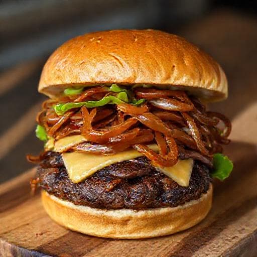 Cheeseburger s karamelizovanou cibuľou