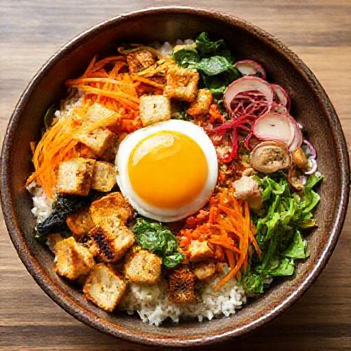 Bibimbap s tofu a sezónnou zeleninou