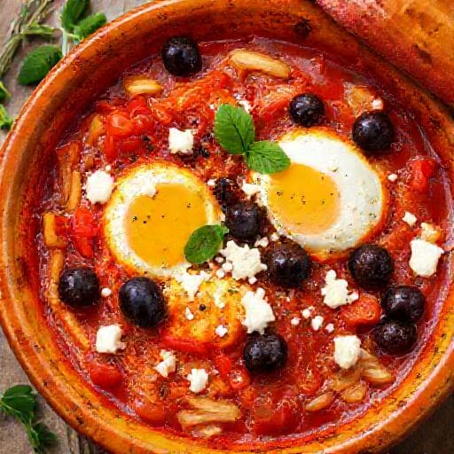 Sákshuka Feta Sajttal és Olívabogyóval