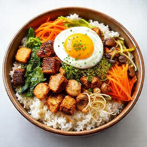 Bibimbap Tofuval (Vegetáriánus/Vegán)