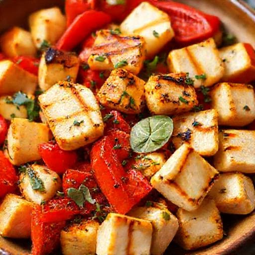 Grilovaný halloumi s pečenou paprikou a bylinkami