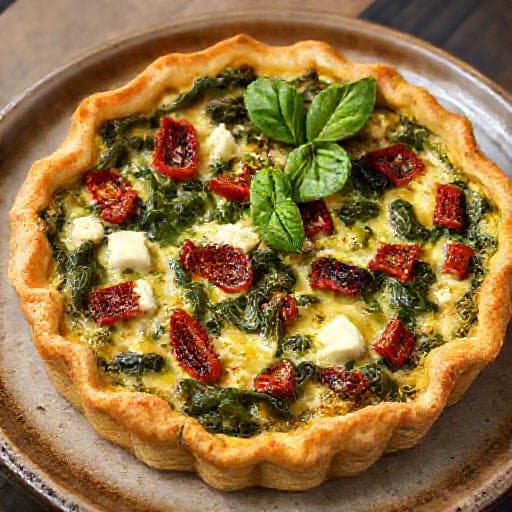 Špenátový quiche s fetou a sušenými paradajkami