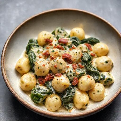 Gnocchi so Špenátom a Smotanovou Omáčkou s Pancettou