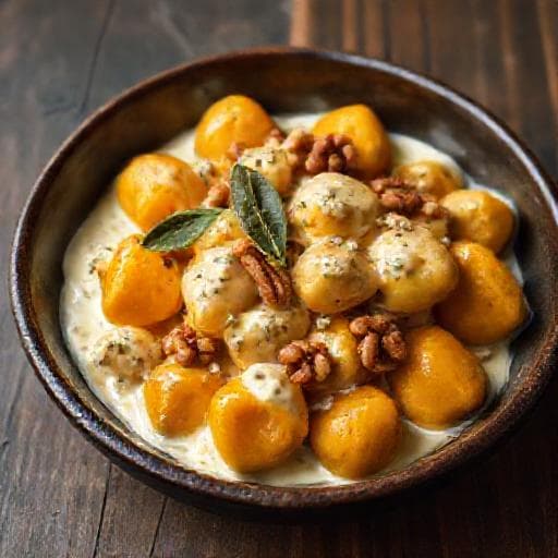 Tekvicové gnocchi s gorgonzolovou omáčkou a vlašskými orechmi