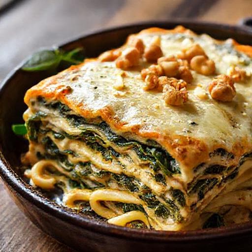 Špenátové lasagne s gorgonzolou a orechmi
