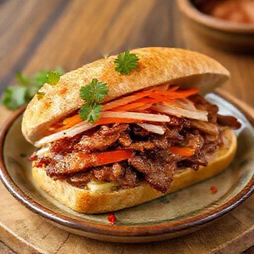 Bánh mì s karamelizovaným bravčovým mäsom a paštétou