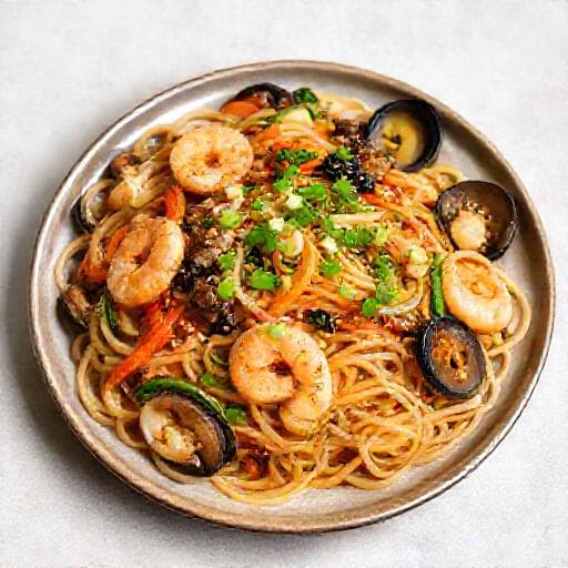 Japchae s morskou plodmi