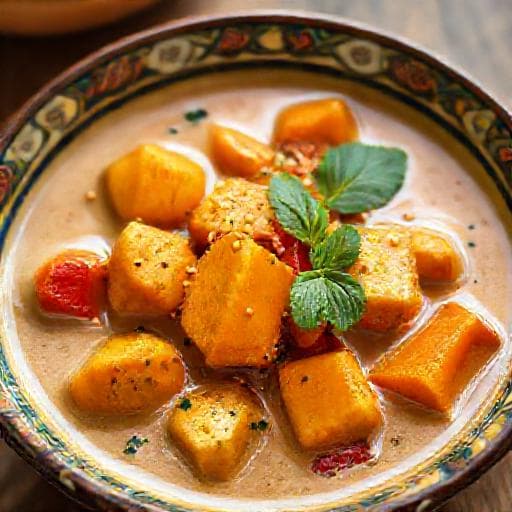 Vegetariánske Massaman karí s tofu a batatmi