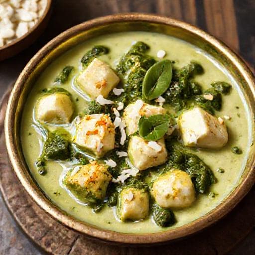 Palak Paneer s kokosovým mliekom (juhoindický vplyv)