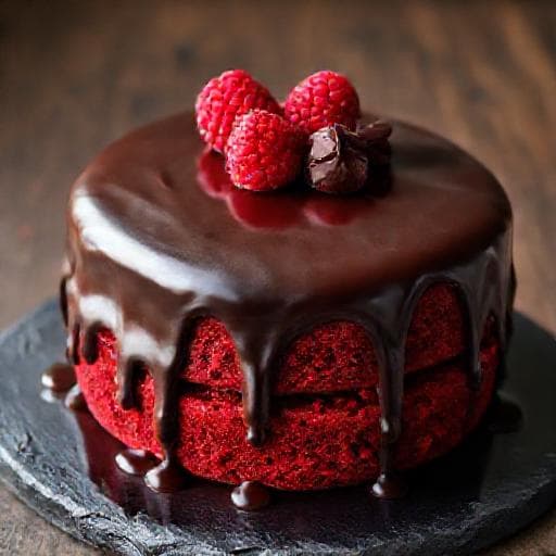 Červená zamatová torta s čokoládovým ganache