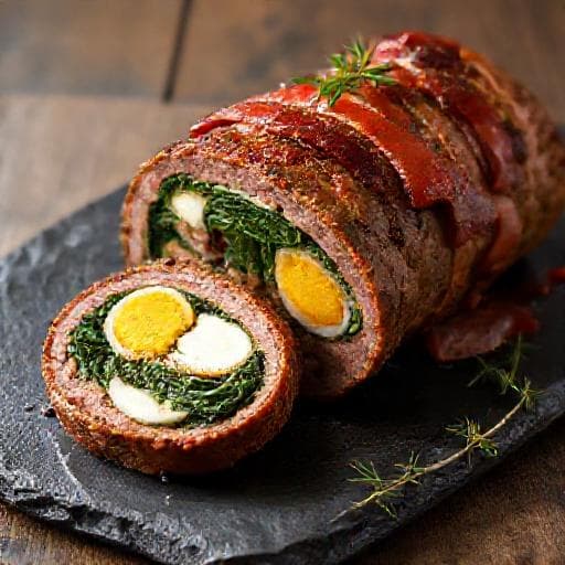 Mäsová roláda so špenátom a slaninou