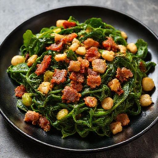 Grelos Salteados com Bacon e Pinoli