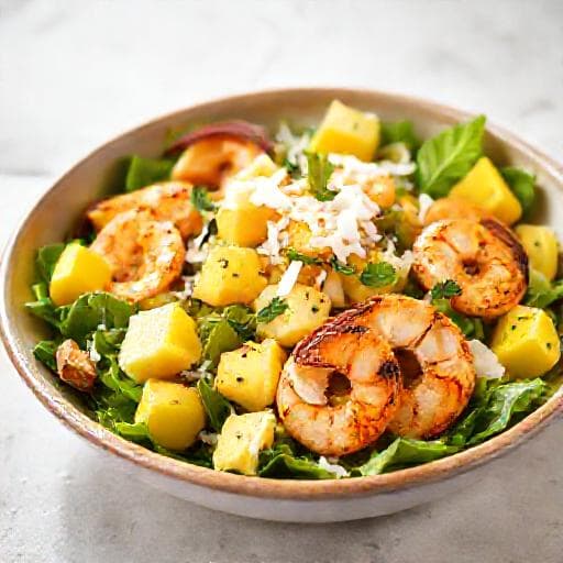 Salada Tropical com Camarão e Coco