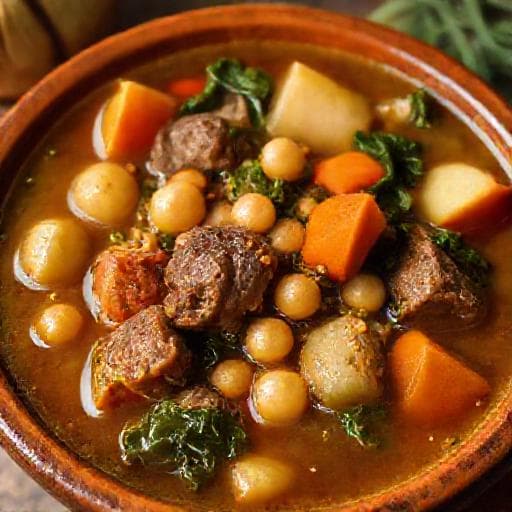 Sopa de Legumes com Carne e Grão-de-Bico