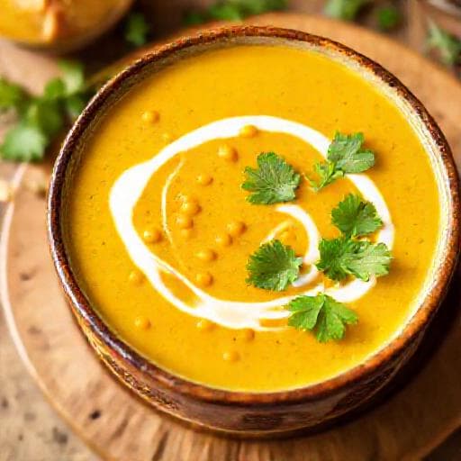 Sopa de Lentilha com Curry e Leite de Coco