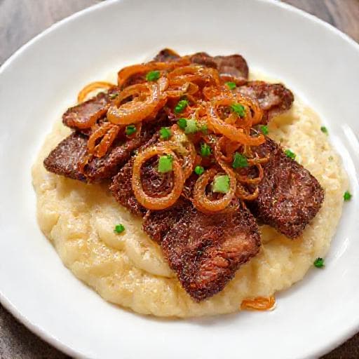 Carne de Sol Acebolada com Purê de Mandioca