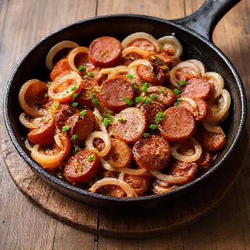 Linguiça Acebolada Rápida na Frigideira