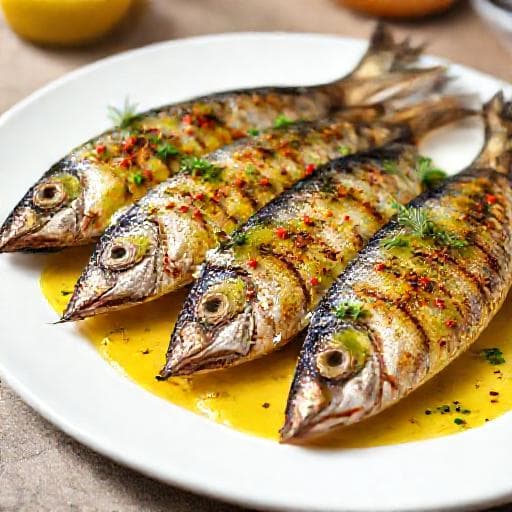סרדינים על האש מהירים ברוטב לימון-שום