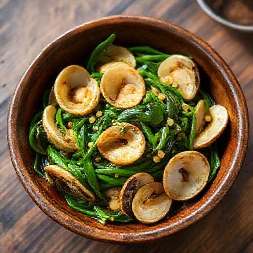Quick Ốc Móng Tay Xào Rau Muống (Speedy Razor Clam and Water Spinach Stir-fry)