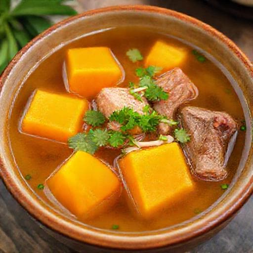 Canh Bí Đỏ Nấu Xương Sườn Non (Pumpkin Soup with Young Pork Ribs and Ginger)