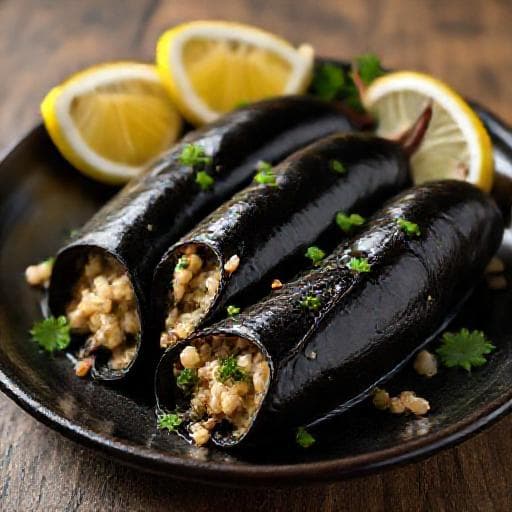 Encornets Farcis à l'Encre et Riz