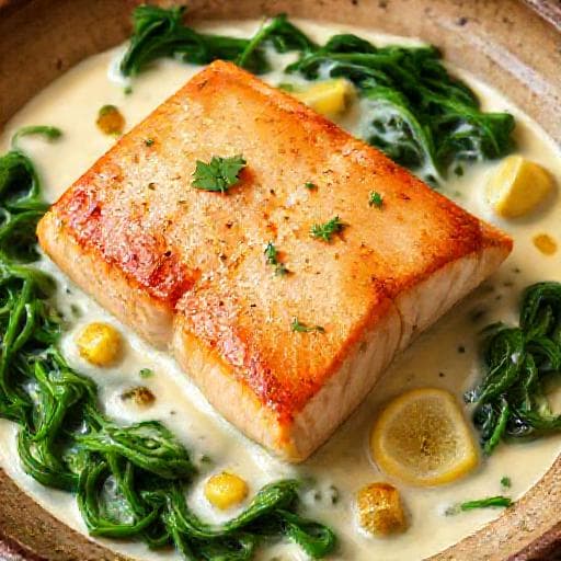 Saumon à la crème, épinards et citron confit