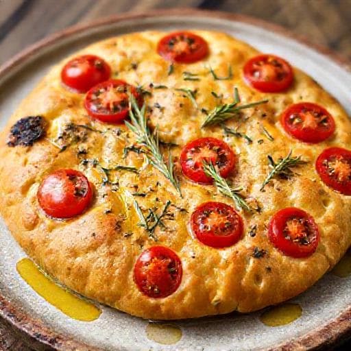 Focaccia rapide au romarin et tomates cerises