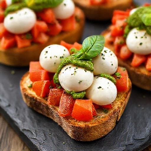 Bruschetta Créative Tomate, Mozzarella et Pesto