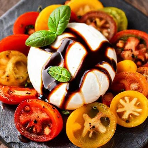 Burrata Crémeuse aux Tomates Anciennes et Vinaigrette Balsamique