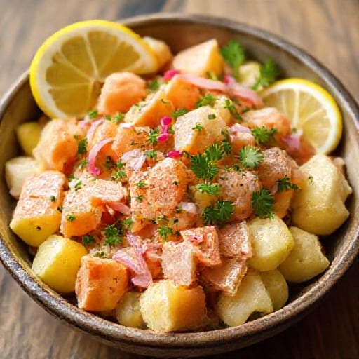 Salade de pommes de terre et saumon au citron express
