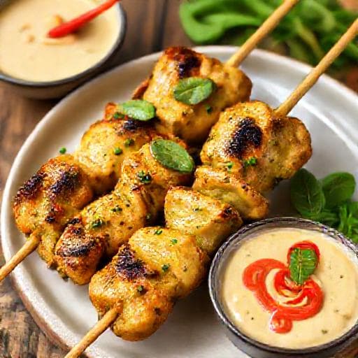 Poulet Satay au Curry Vert et Lait de Coco