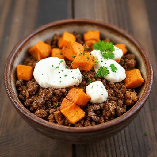 Bowl Classique au Bœuf, Patate Douce et Cottage Cheese