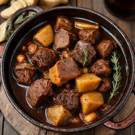 Paleron de Bœuf Mijoté à la Bière Brune et Légumes Racines