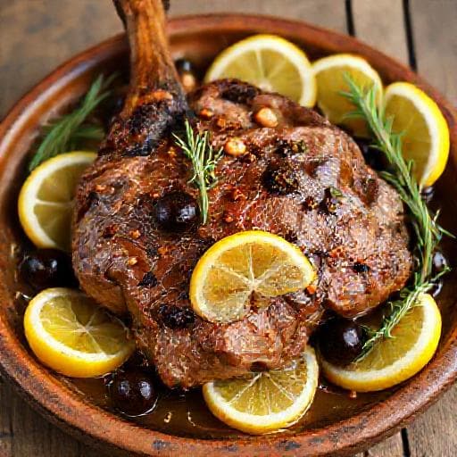 Épaule d'agneau confite au citron et aux olives