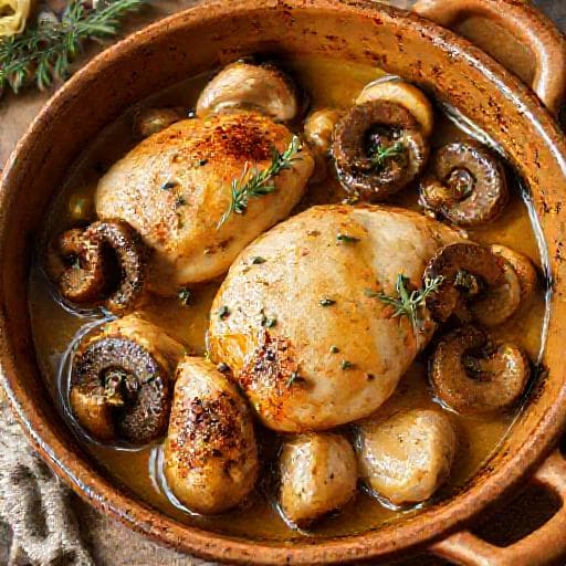 Poulet Gaston Gérard aux Champignons et Vin Jaune