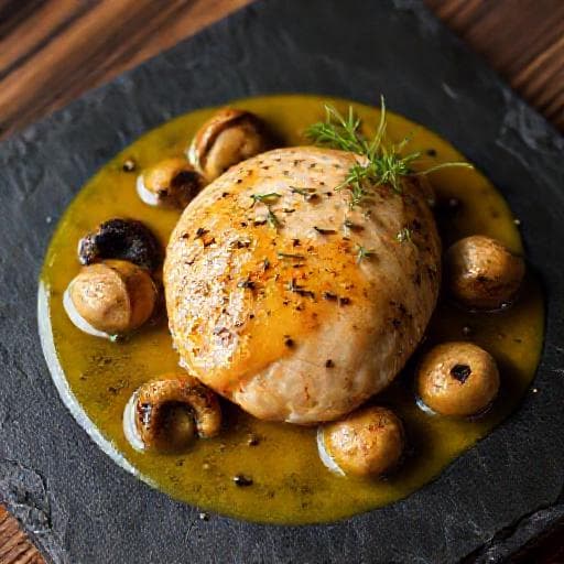 Suprêmes de Volaille Sauce Vin Jaune, Morilles et Truffe Noire