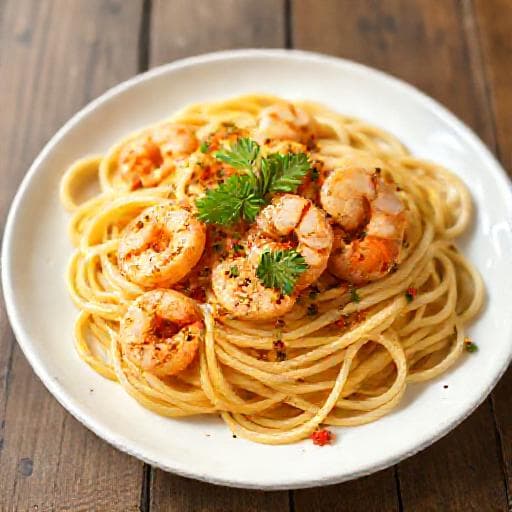 Snabb Räkpasta med Chili och Vitlök