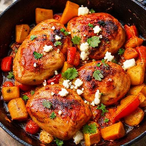 Kryddig Kyckling i Ugn med Fetaost och Paprika