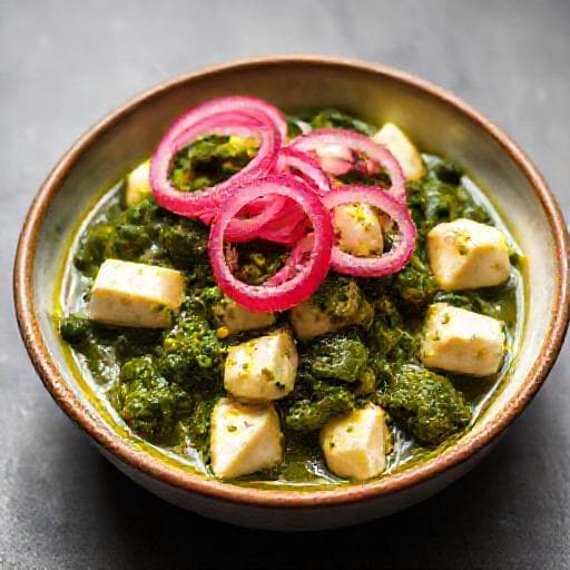 Palak Paneer med Senapsolja och Inlagda Rödlökar